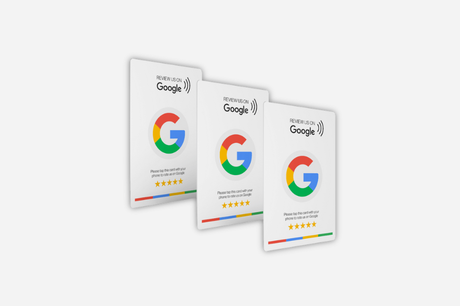 Voorbeeld van een witte Google Review NFC kaart