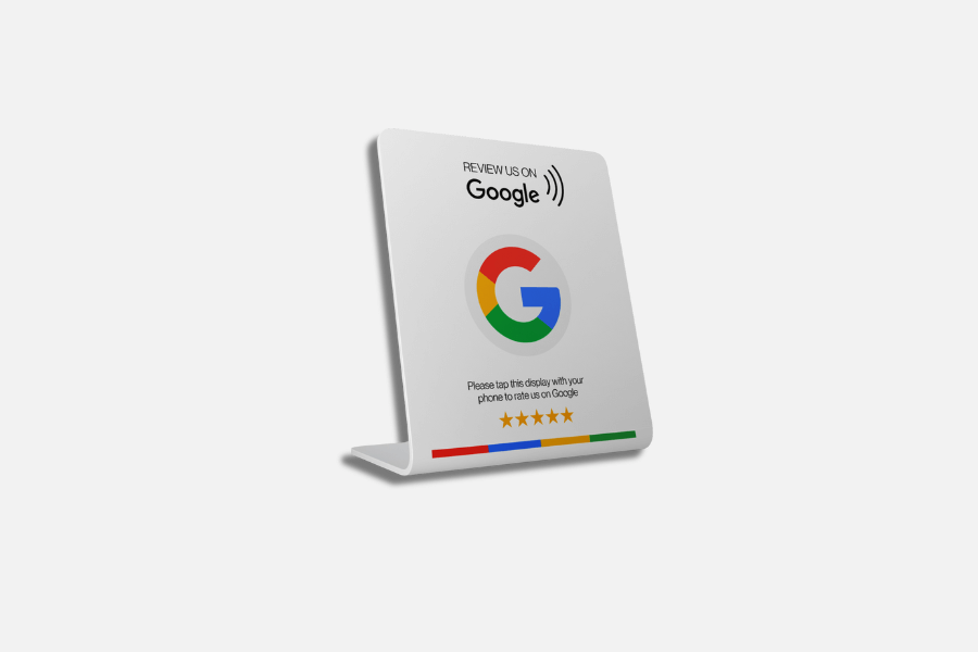 Voorbeeld van een Google Review NFC tafeldisplay