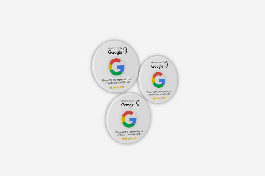 Voorbeeld van zelfklevende Google Review NFC stickers